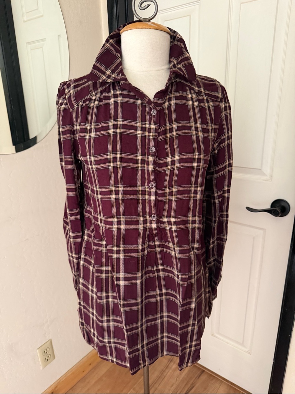 Max Studio Burgundy Plaid Button-Down Shirt